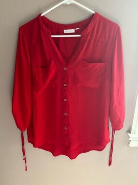 New York & Company Red Button-Front Women's Blouse